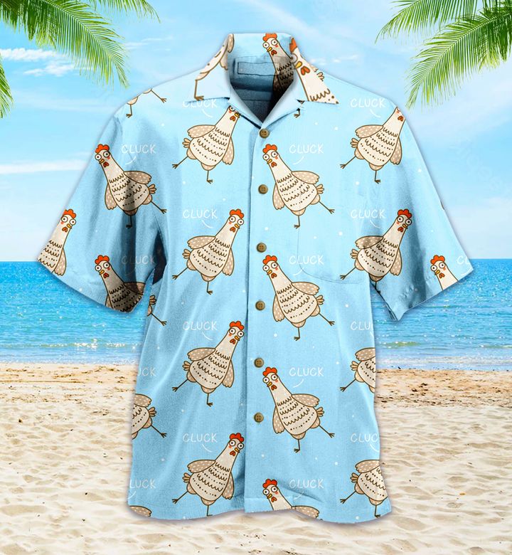 Cute Chickens On Blue Hawaiian Shirt 3D