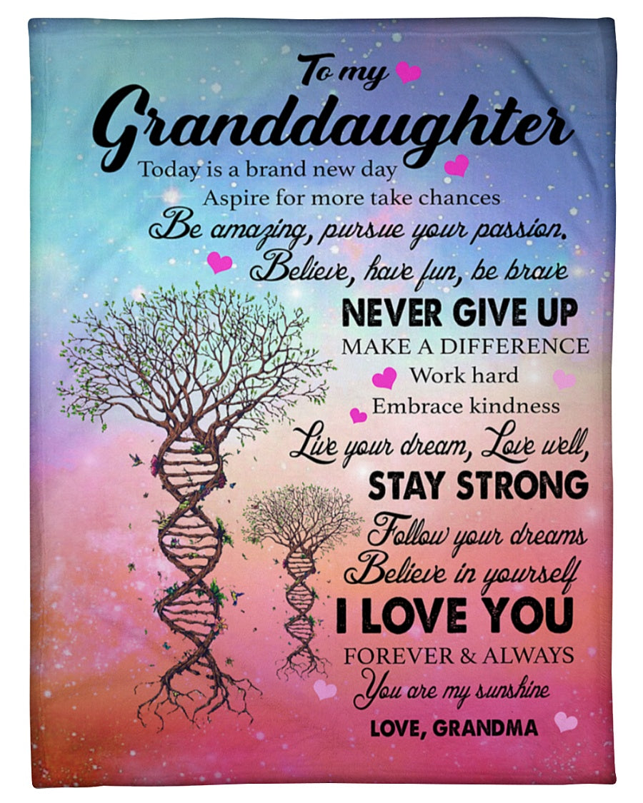 To My Granddaughter Live Your Dream Dna Tree Galaxy Fleece Blanket Gift From Grandma Birthday Gift Home Decor Bedding Couch Sofa Soft And Comfy Cozy