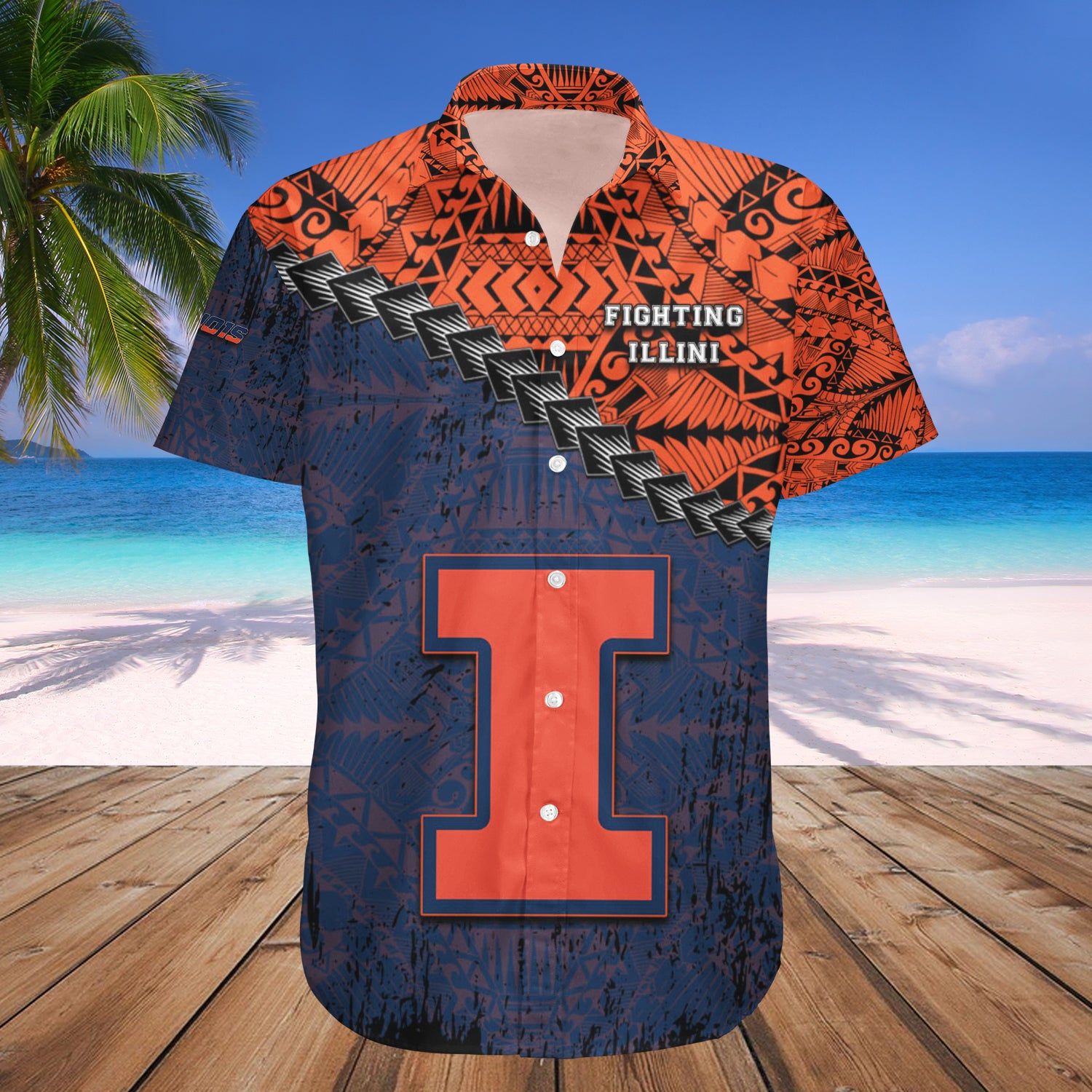 Illinois Fighting Illini Hawaii Shirt Grunge Polynesian Tattoo – NCCA