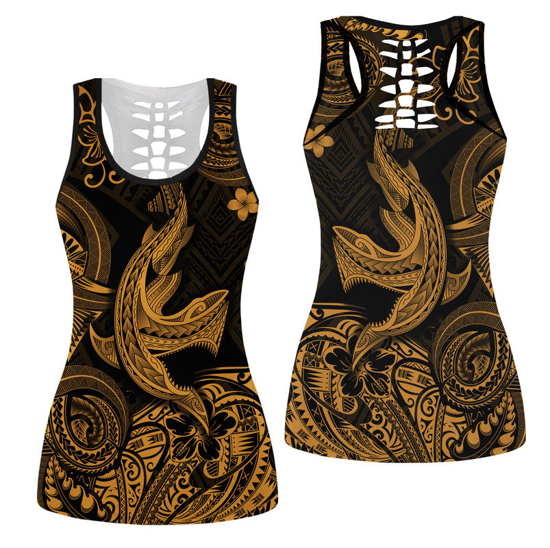 Hawaiian Angry Shark Polynesian Hollow Tank Top Unique Style Gold Ha105967