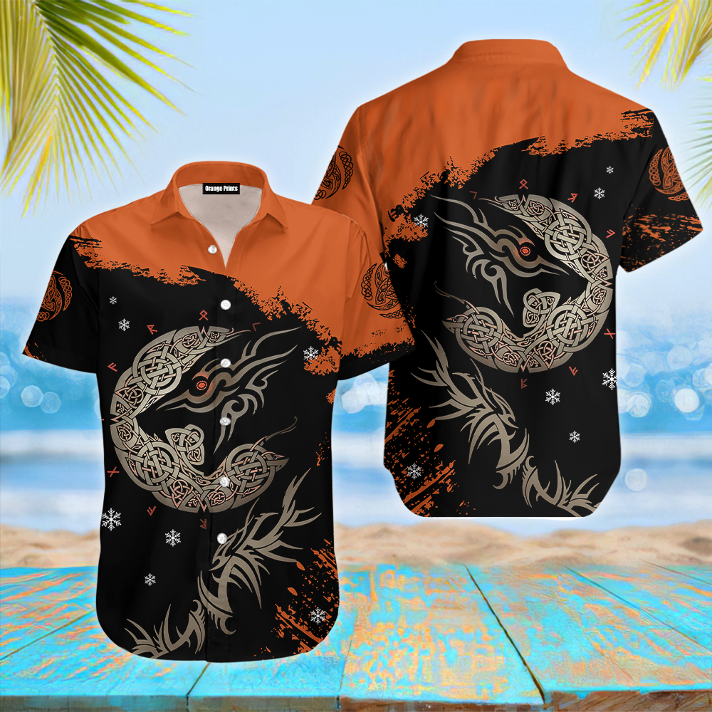 Viking Fenrir Wolf On Fire Hawaii Shirt For Men And Women Ha24434