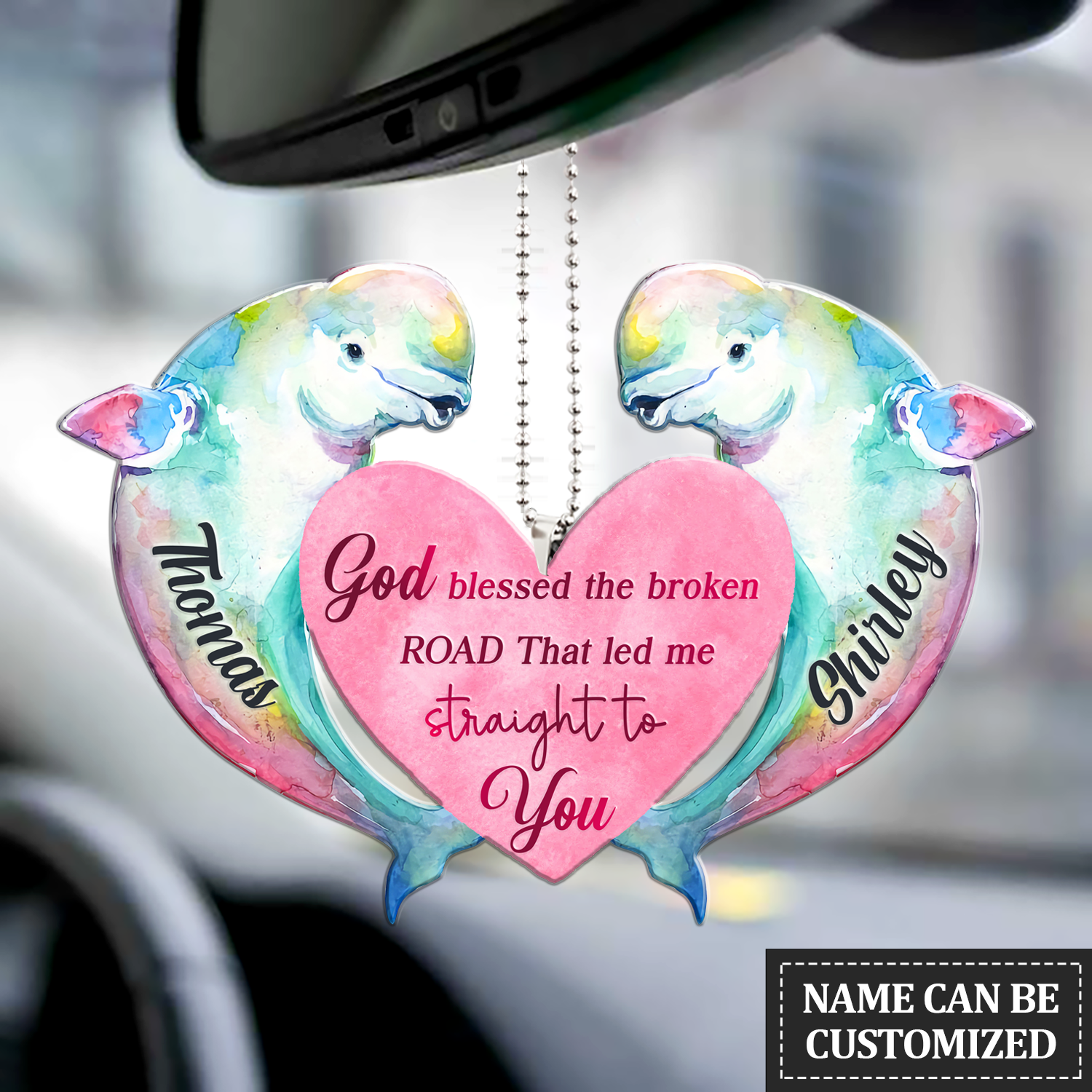 Couple Dolphin God Blessed Personalized Ornament, Premium 2-Sided Mica Car Hanging Ornament , Best Mother’S Day Gift Ideas, Personalized Mother’S Day Gift