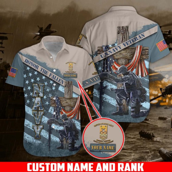 Us Navy Veteran Military Hawaiian Shirt Custom Your Name And Rank Gifts For Veterans Ha19682