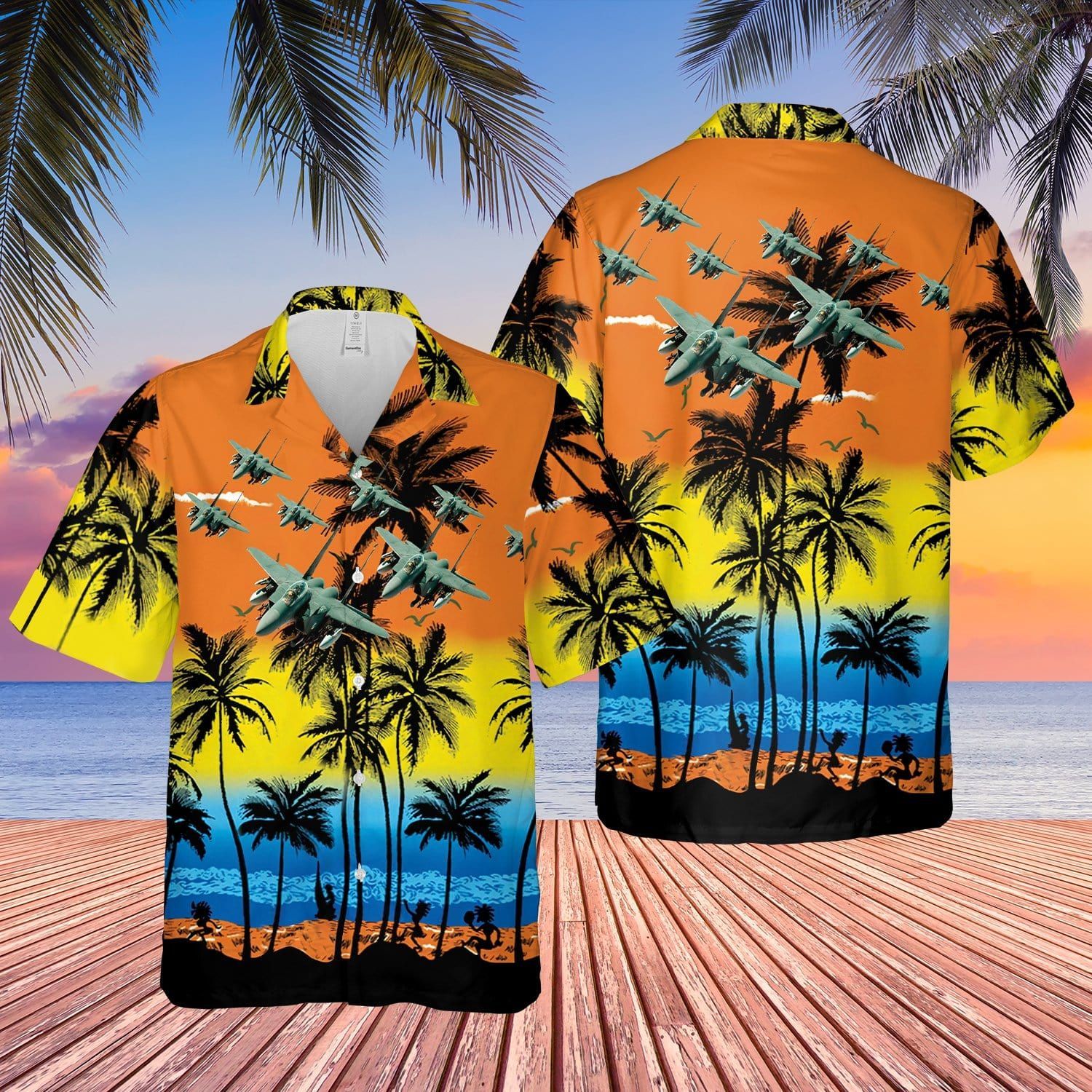 Air Force Mcdonnell Douglas F-15 Eagle Sunset Aloha Hawaiian Shirts #V