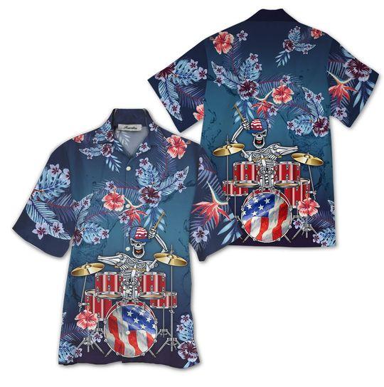 American Flag Skeleton Halloween Hawaii Shirt For Men Women Ha36593