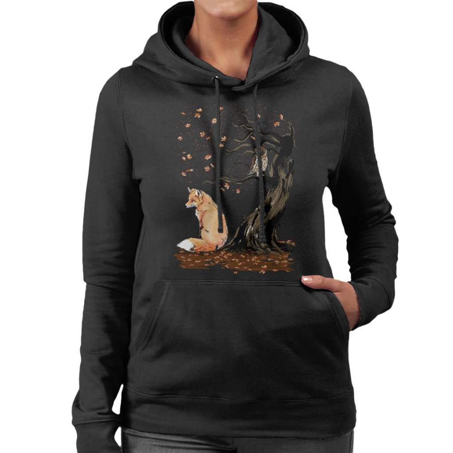 Animals Winds Of Autumn Fox And Owl Women’s Hooded Sweatshirt