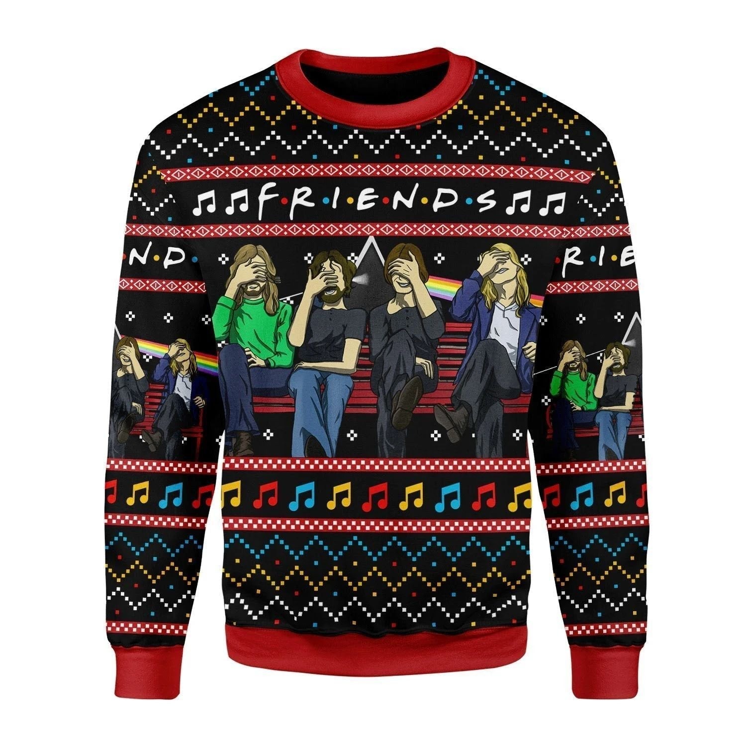 Unifinz Friends Christmas Sweater Friends Covering Face Music Notes Pattern Ugly Sweater 2022