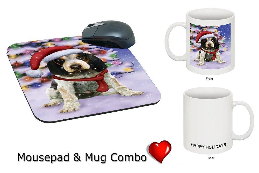 Winterland Wonderland Bluetick Coonhound Puppy Dog In Christmas Holiday Scenic Background Mug & Mousepad Combo Gift Set