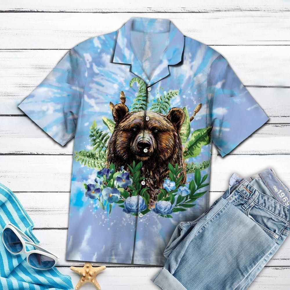 Bear Tie Dye Aloha Hawaiian Shirt Colorful Short Sleeve Summer Beach Casual Shirt For Men And Women