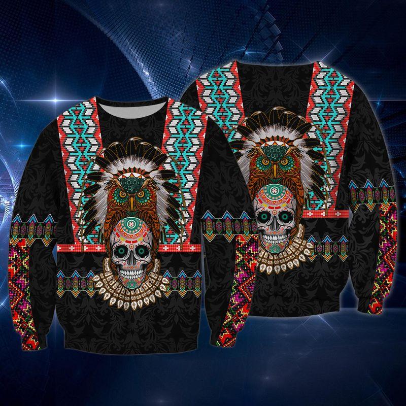 Owl Skull Indian Native American Vinatge Shirts 3D Sweatshirt