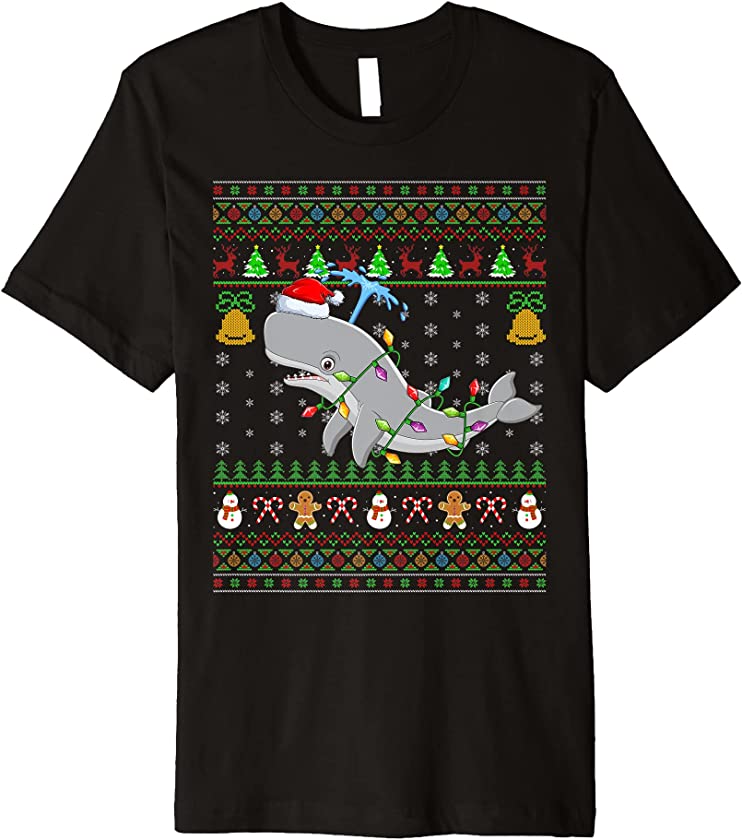 Sperm Whale Lover Xmas Santa Hat Sperm Whale Ugly Christmas Premium T-Shirt