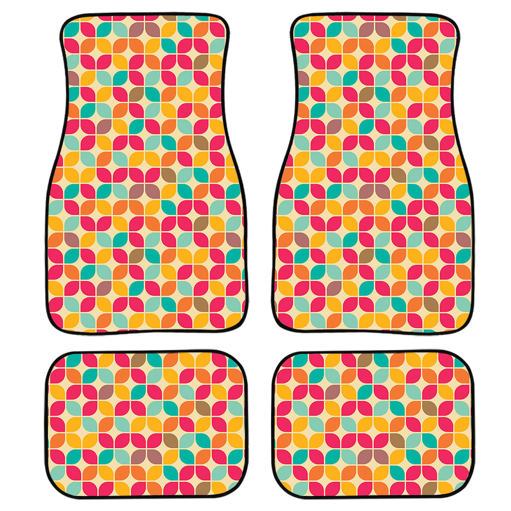 Retro Geometric Rounded Square Print Front And Back Car Floor Mats, Front Car Mat