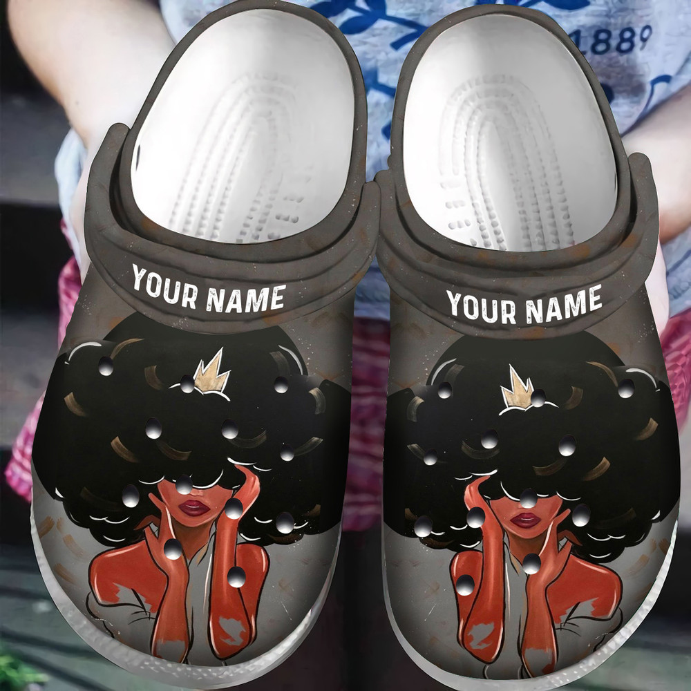 Personalized Afro Queen Black Girl African American Crocss Classic Clogs Shoes