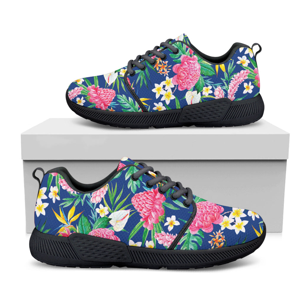 Watercolor Chrysanthemum Pattern Print Black Athletic Shoes