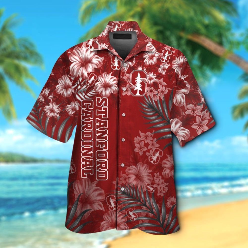 Stanford Cardinal Short Sleeve Button Up Tropical Hawaiian Shirt