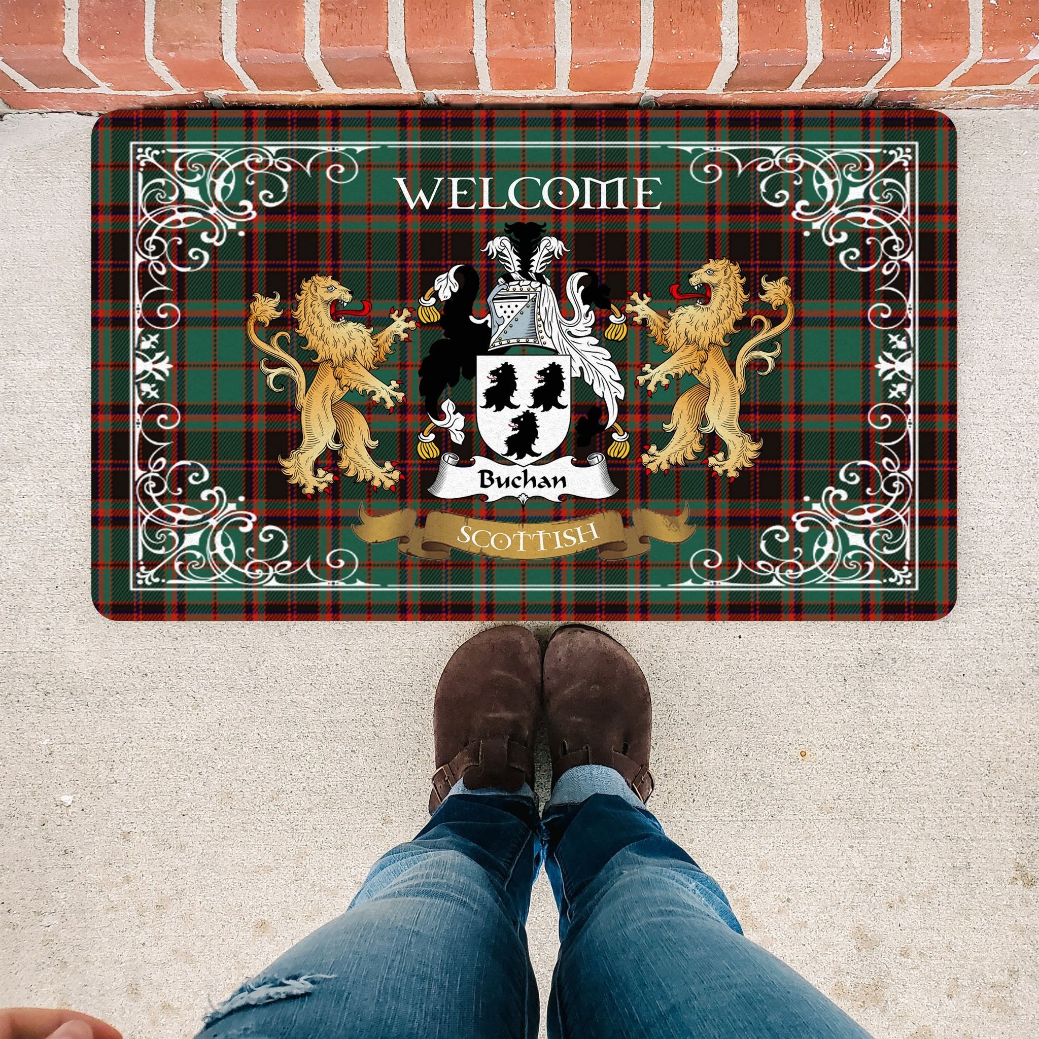 Scotstee Shop Tartan Door Mat The Family Buchan Ancient Scottish Plaid Doormat, Welcome Mat, Christmas Door Mat