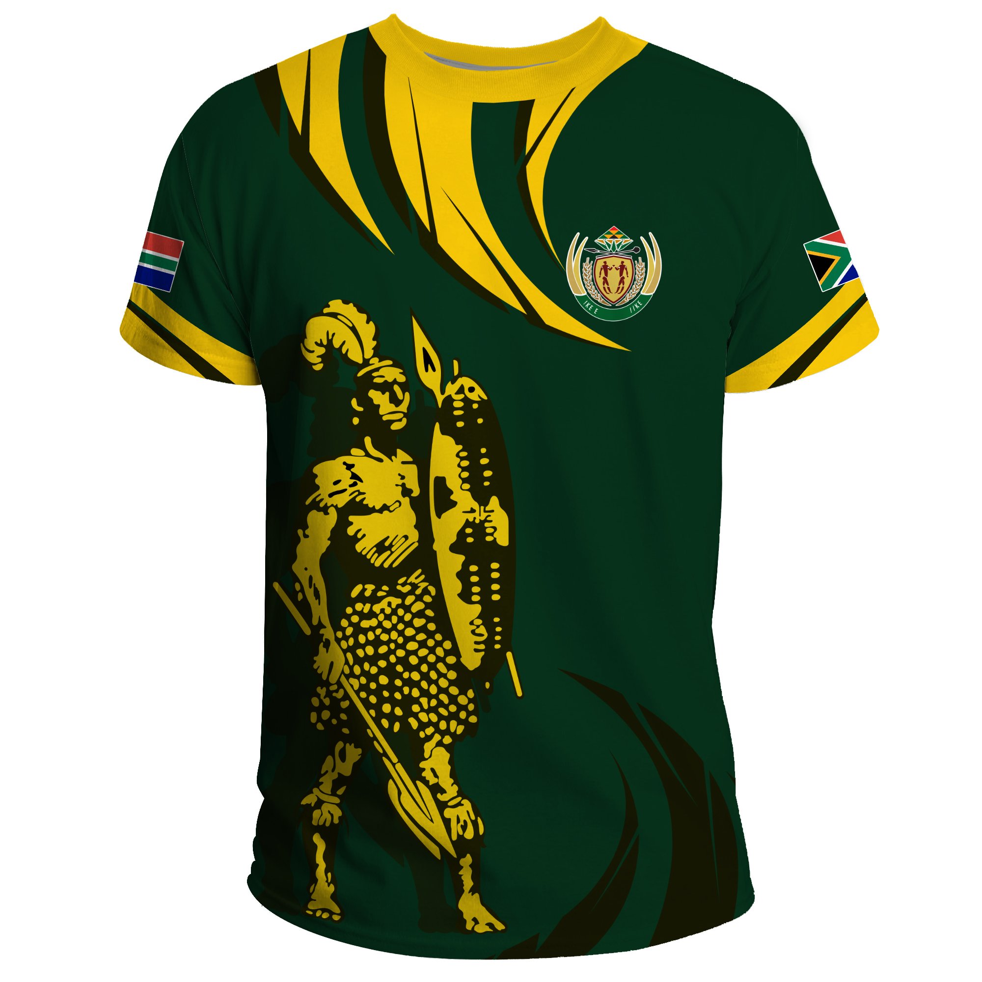 1stTheWorld South Africa T-shirt – South African Shaka Zulu Green A10