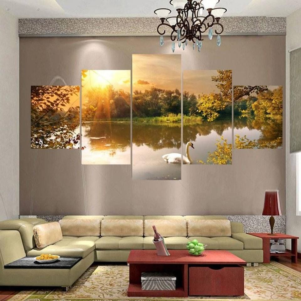 Swan 12 Animal 5 Panel Canvas Art Wall Decor