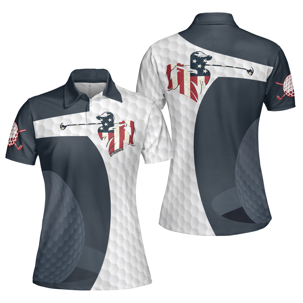 Golf Swing American Flag Golf Ball Texture Short Sleeve Women Polo Shirt Coolspod