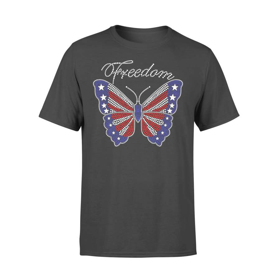 Butterfly Freedom 4Th Of July Usa Flag Glitter T-shirt