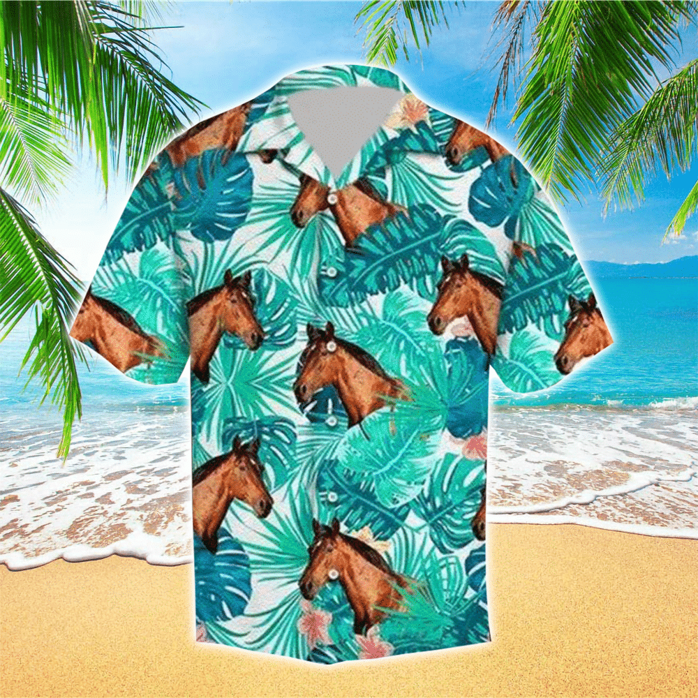 Horse Tropical Pattern Green Hawaii Shirt Aloha Ha65893