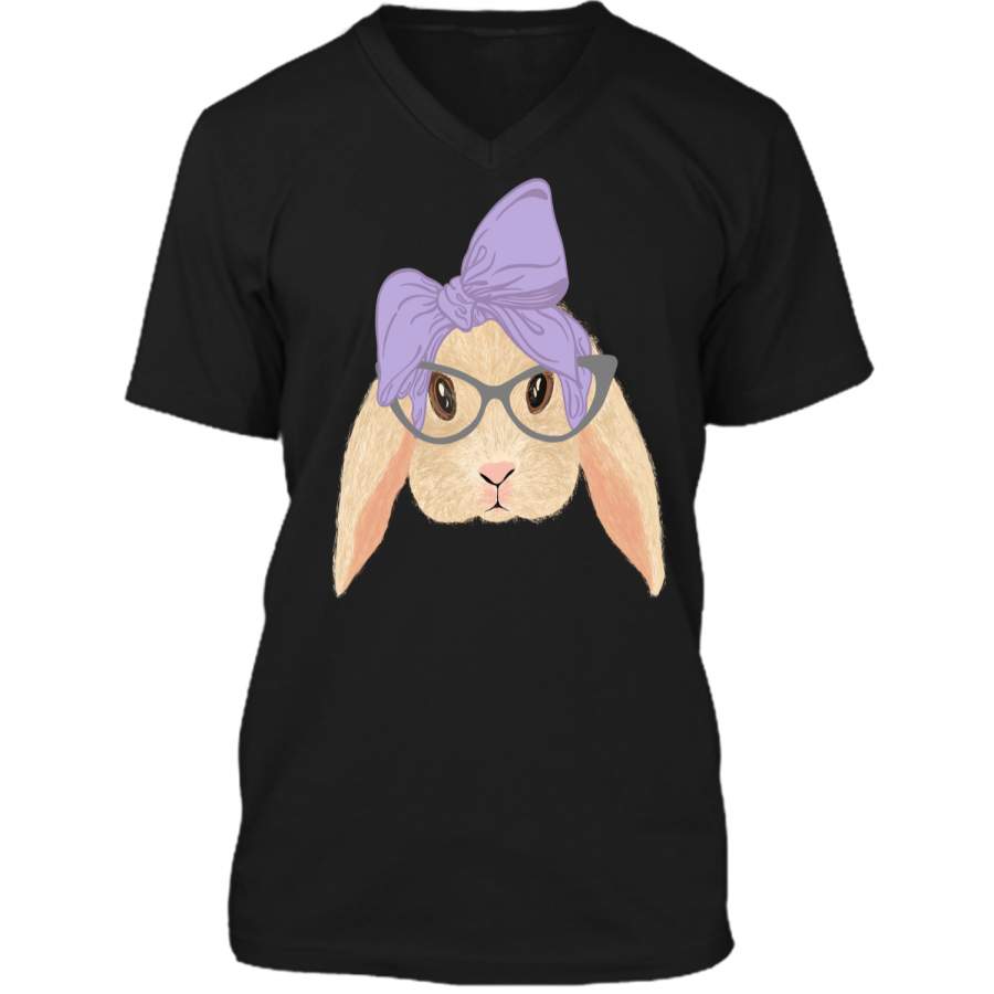 Cute Hipster Easter Bunny Shirt Funny Rabbit for Girls Mens Printed V-Neck T