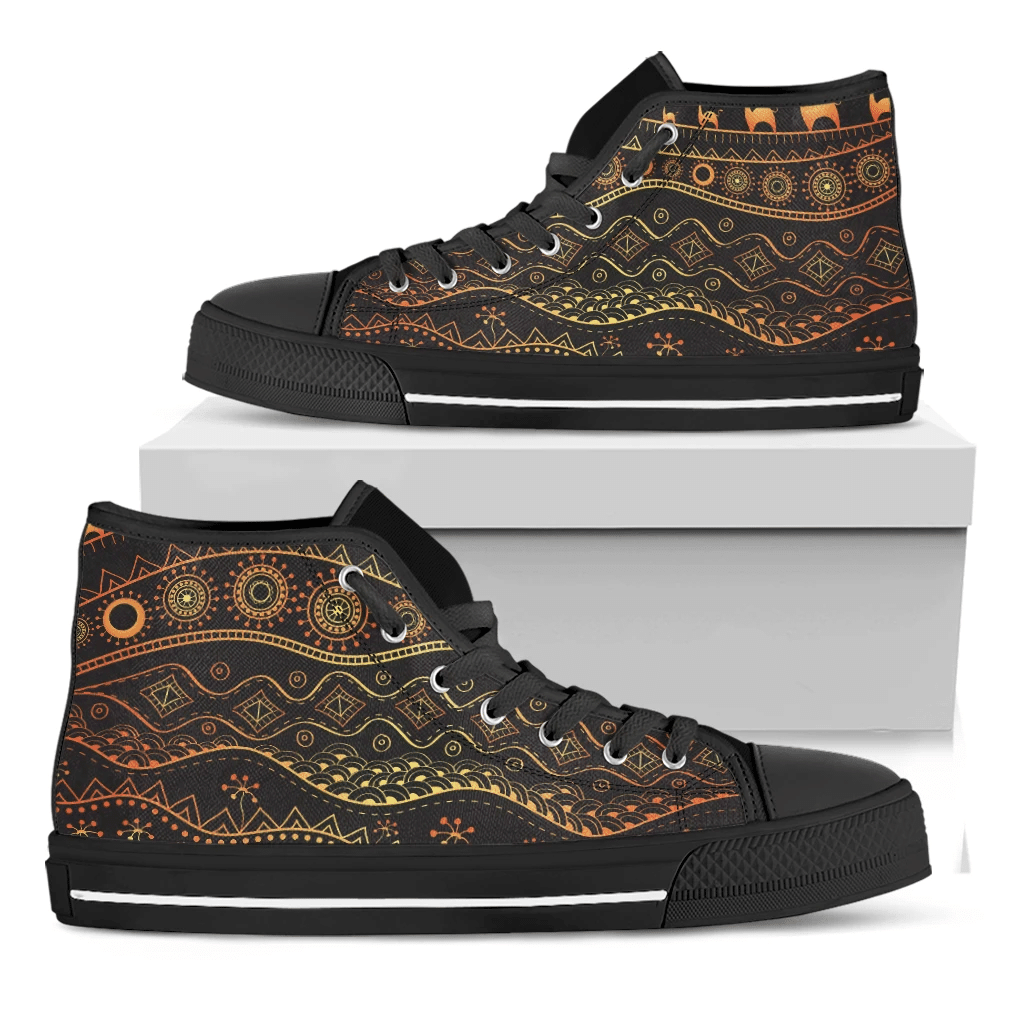 Tribal Ethnic African Pattern Print Black High Top Shoes For Men And Women