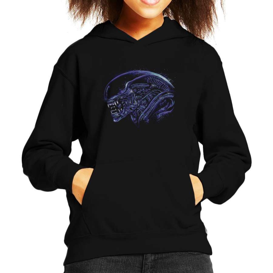 Aliens Space Nightmare Purple Kid’s Hooded Sweatshirt
