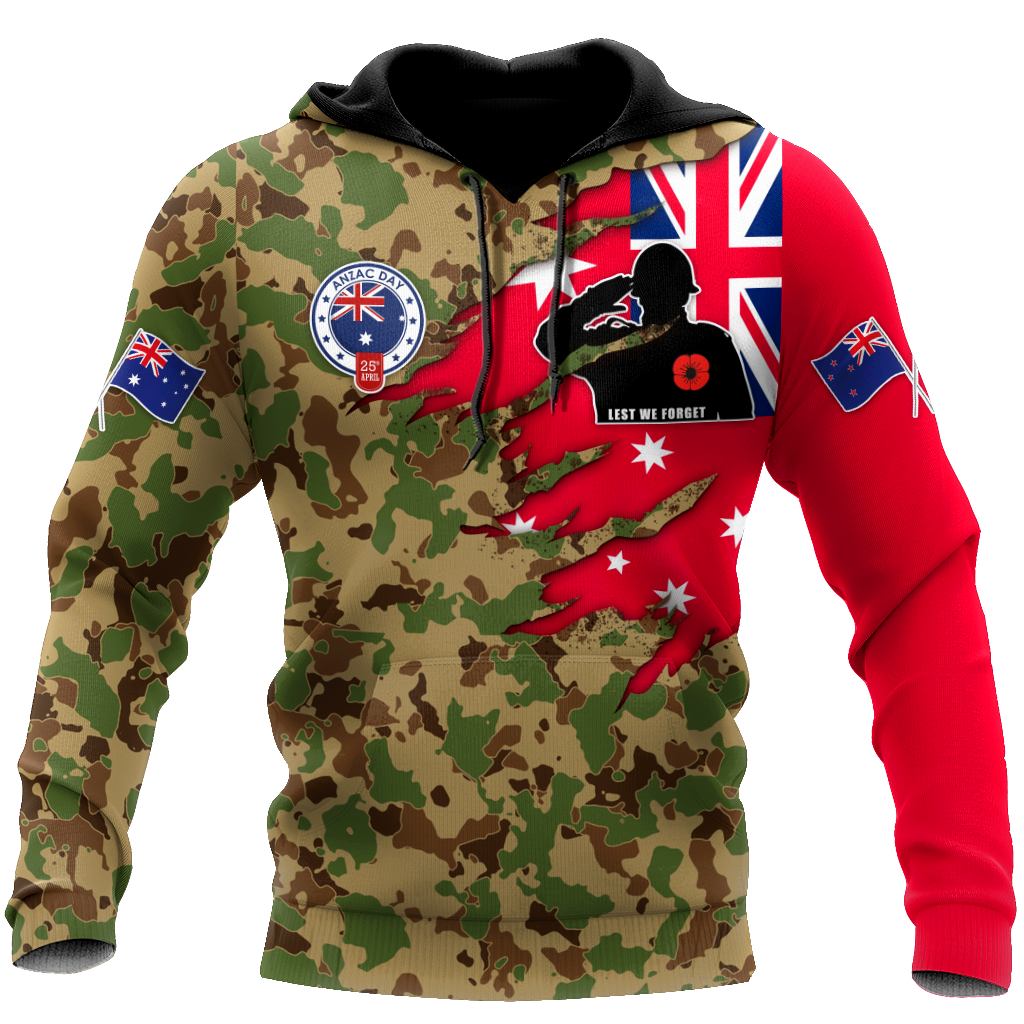 Anzac day remembrance Kiwi and Australia Veteran Camo 3D print shirt