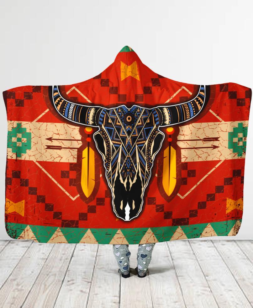 Welcomenative Buffalo Pattern Hooded Blanket, All Over Print, Native American