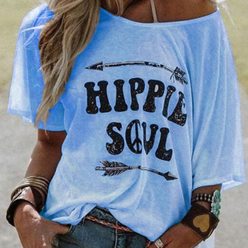 2020 New Summer Plus Size Hippie Soul Loss T-shirt Women Casual One Shoulder Tees Shirts Fashion Oversized Tops Clothes 5XL alx