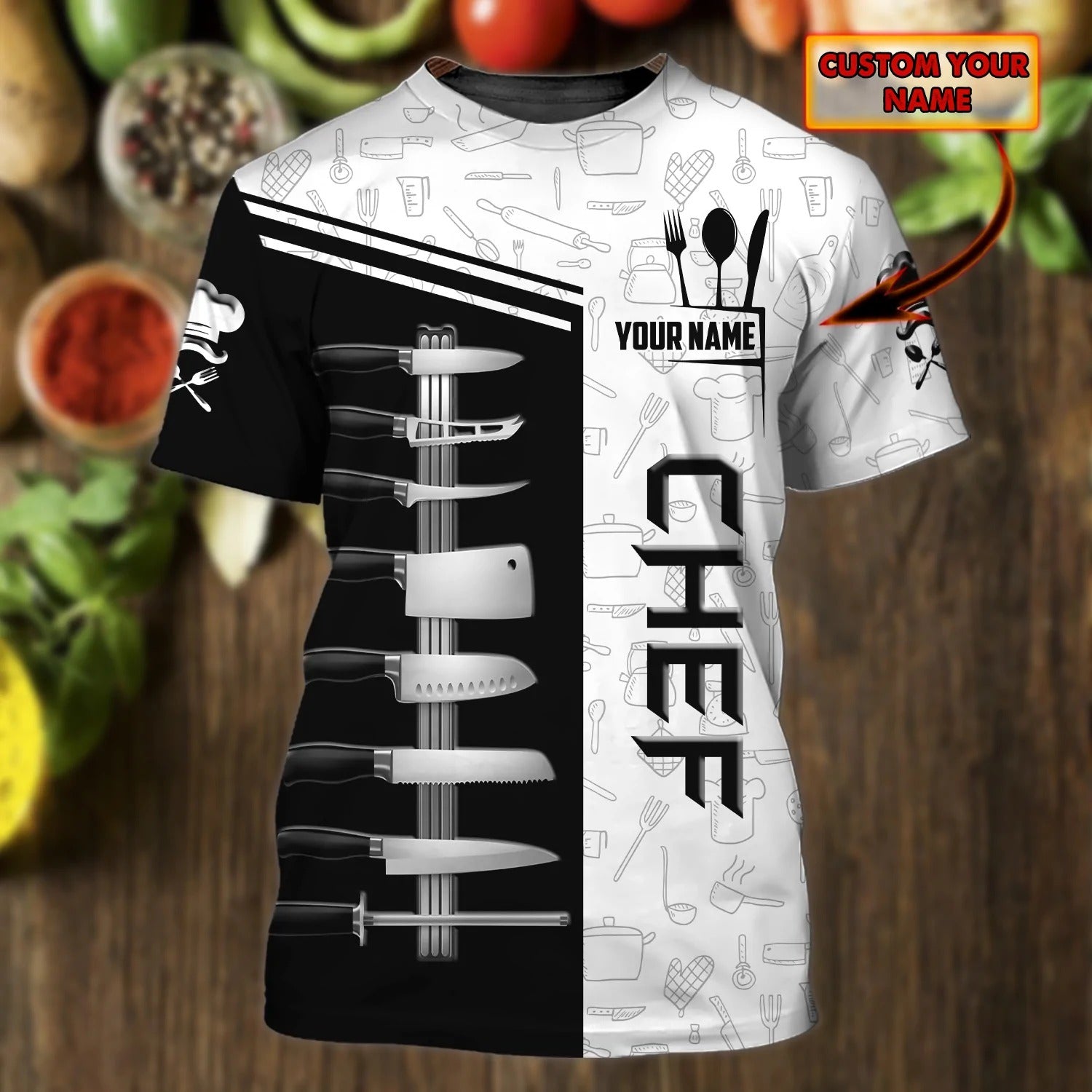 Personalized 3D All Over Printed Chef Shirt, Chef Knife Spoon Shirts, Gift For Chef