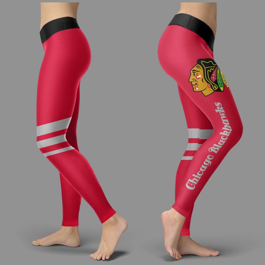 Through Great Logo Spread Body Striped Circle Chicago Blackhawks Leggings