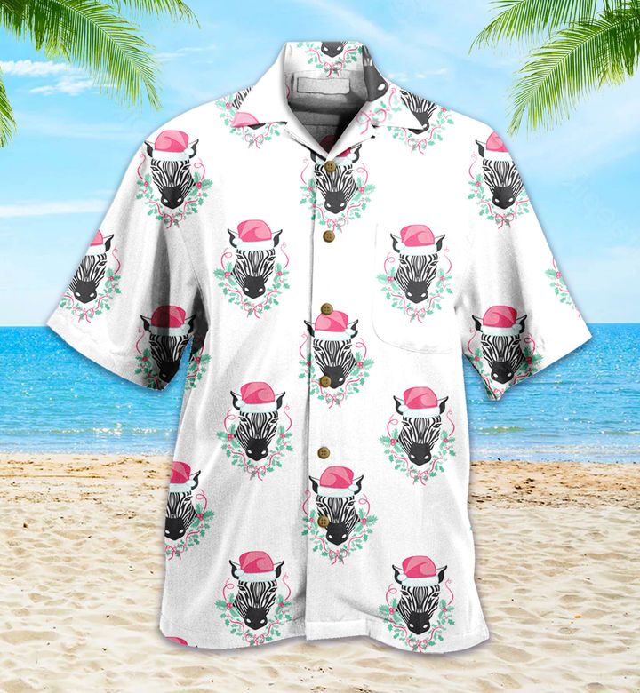 Pattern Zebra Santa Claus Hat White Hawaii Shirt Ha2598