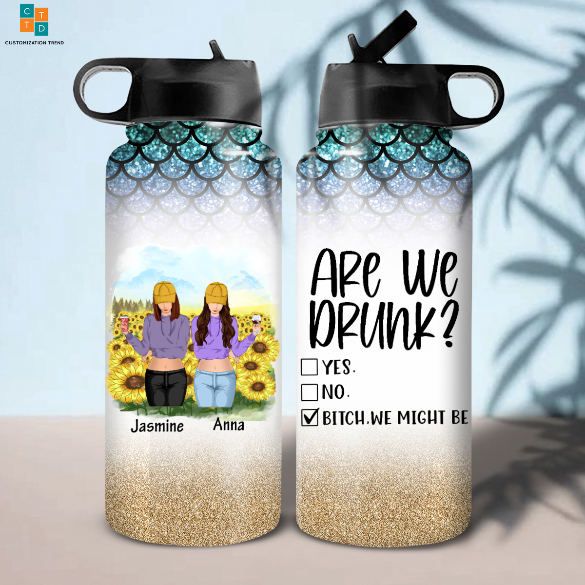 Personalized Are We Drunk Girls Hoodie Stainless Water Bottle ,Custom Friends, Besties, Sisters Stainless Water Bottle