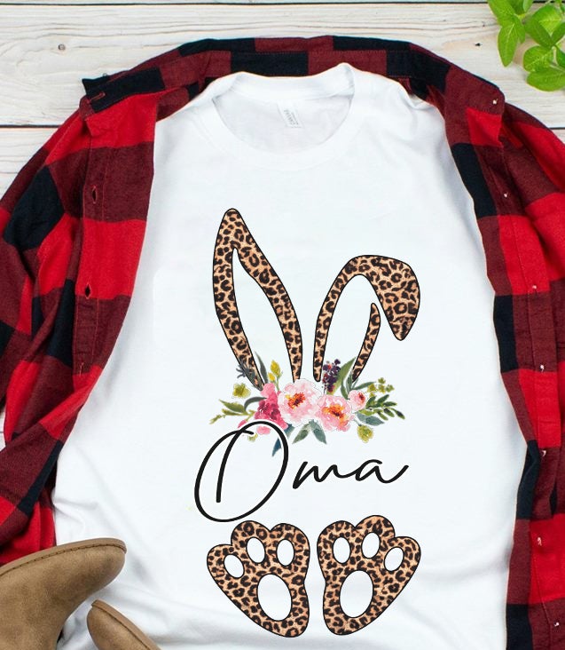 Bunny Easter Leopard Floral Grandma Oma Mothers Day Grandma Graphic Unisex T Shirt, Sweatshirt, Hoodie Size S – 5XL