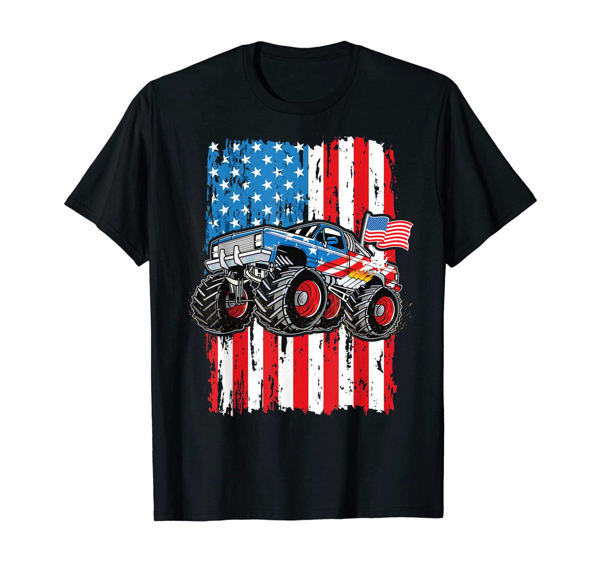 Monster Truck Shirt Men Boys USA Flag 4th Of July Vintage T-Shirt