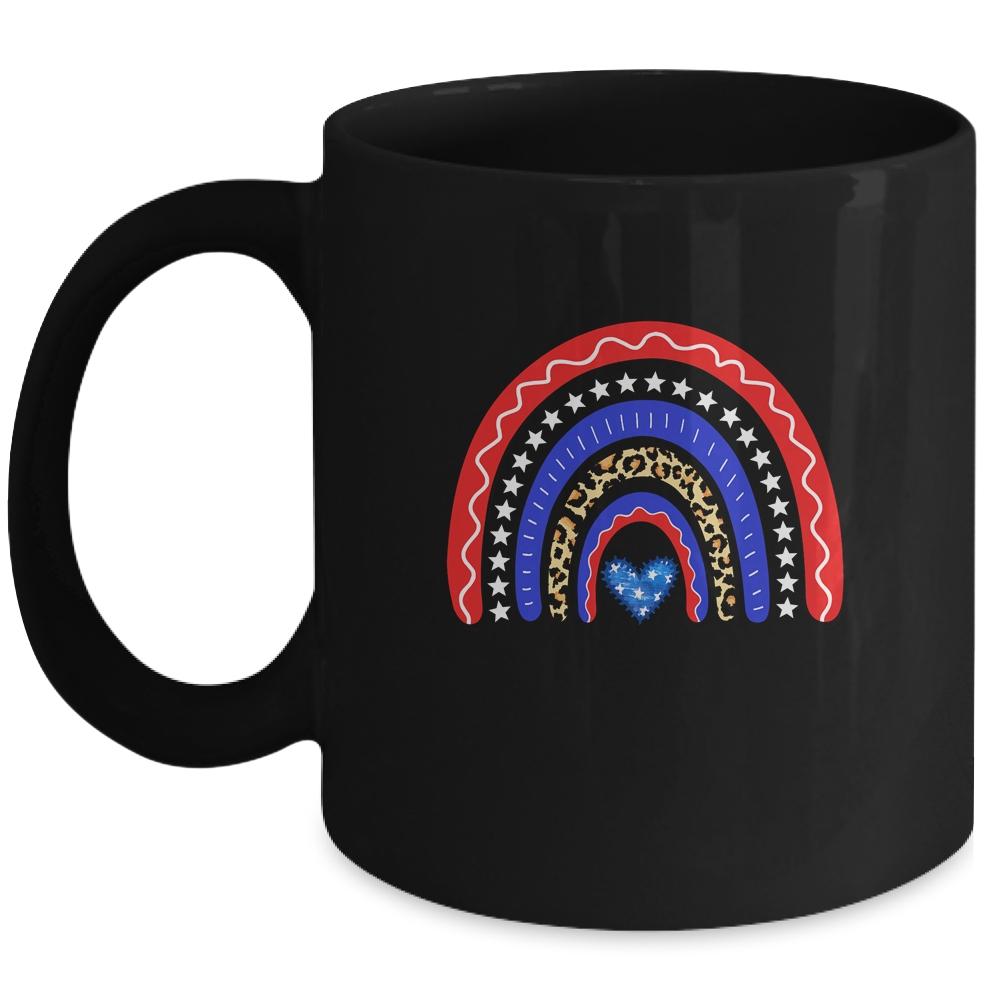 Rainbow Leopard American Flag 4th Of July For Women Girl Mug