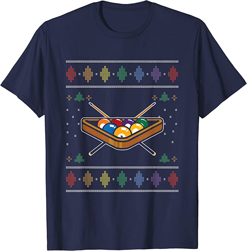 Ugly Christmas Billiard Rack Snooker Santa Claus New Year T-Shirt