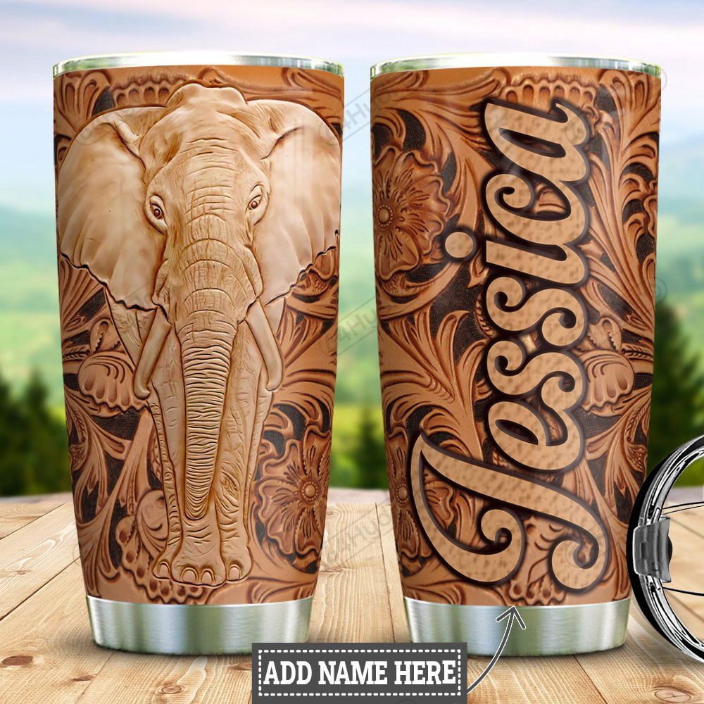 Personalized Elephant Leather Style HLZ0701017Z Stainless Steel Tumbler