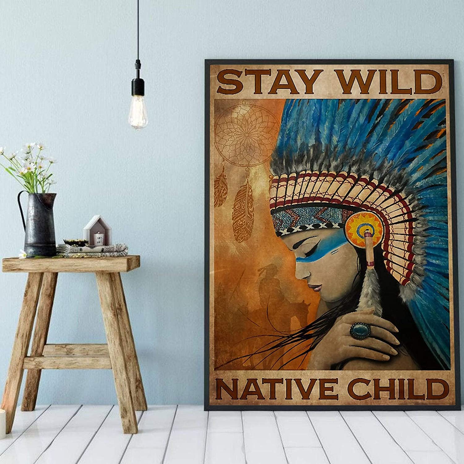 Retro Posters For Room Aesthetic Stay Wild Native Child Poster African American Wall Decor Native Girl Art Print Black Queen Artwork Native American Women Print Poster