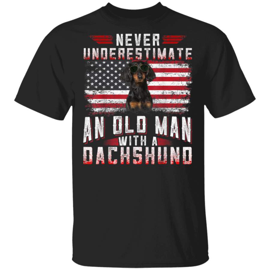 Never Underestimate An Old Man With A Dachshund USA Vintage TShirt