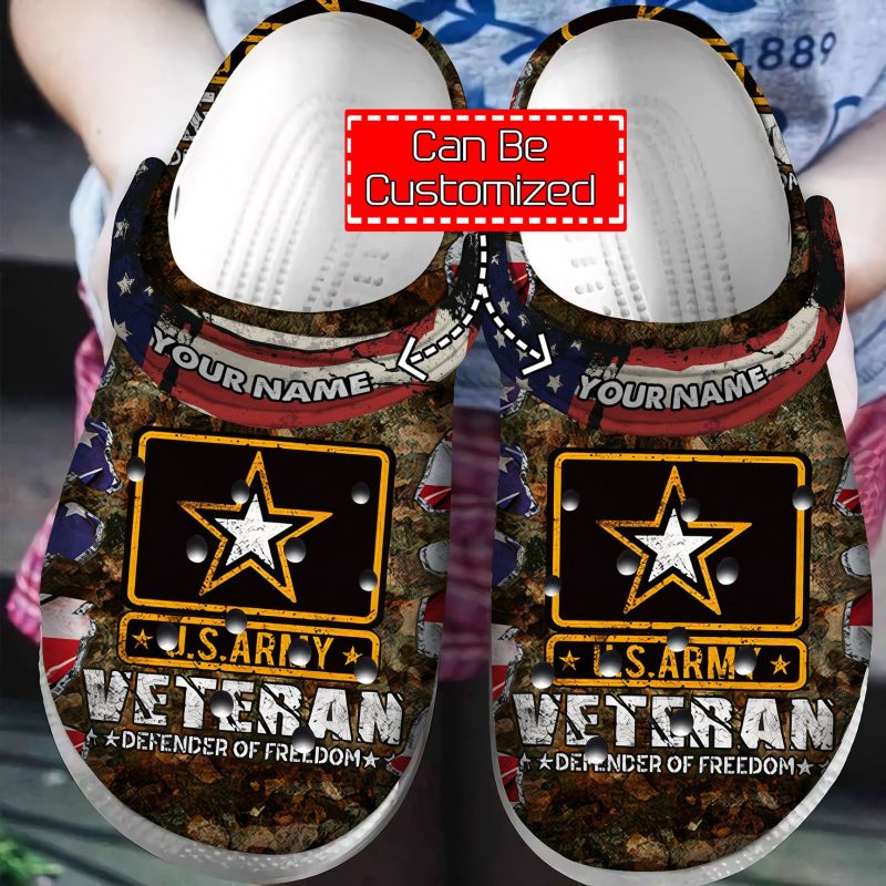 US Army Veteran Defender of Freedom Crocband Clog Personalized Veteran