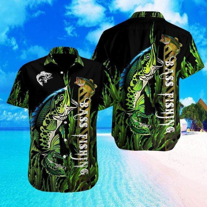 Bass Fishing Black Green Hawaiian Shirt | Unisex | Adult | Hw3864