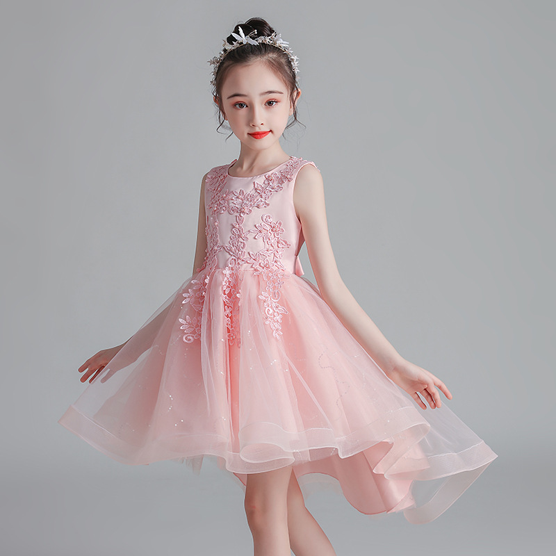 Summer Girls Dress Lace Flower Children’s Clothing Trailing Dress Princess Wedding Party Children’s Fluffy Mesh Dress alx