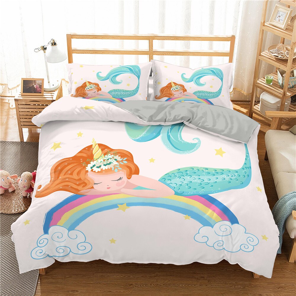 3D Cartoon Mermaid Bedding Set For Unicorn Duvet Cover Set Twin Full Bed Cover Set