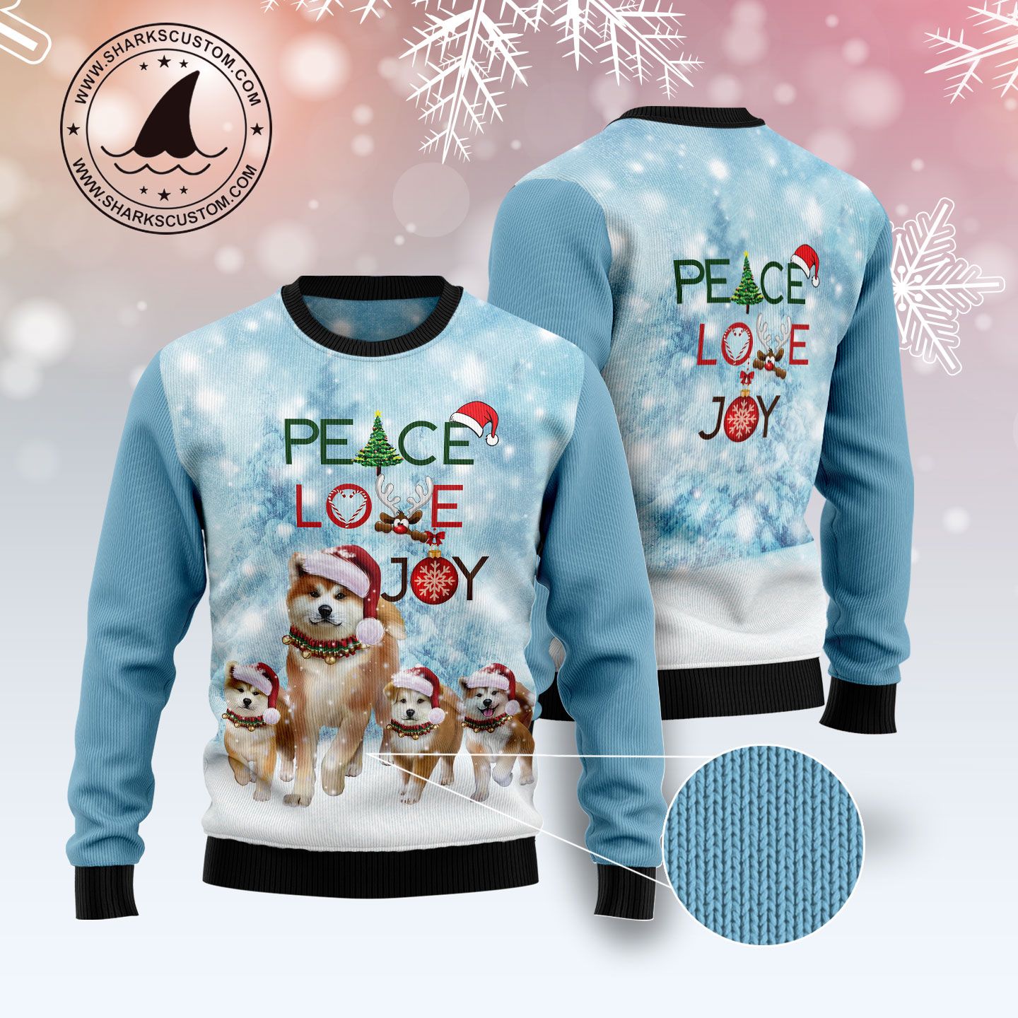 Akita Peace Love Joy Ugly Sweater D1011 Ugly Christmas Sweater