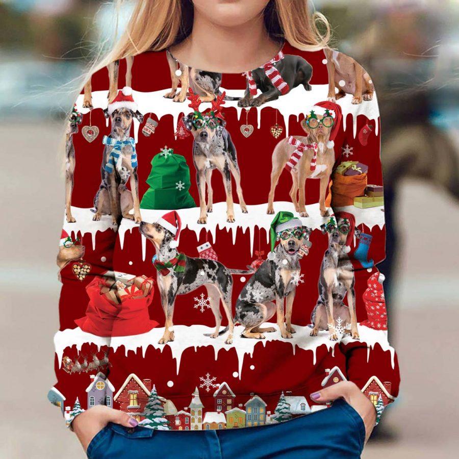 Catahoula Leopard – Snow Christmas – Premium Dog Christmas Ugly Sweatshirt, Dog Ugly Sweater