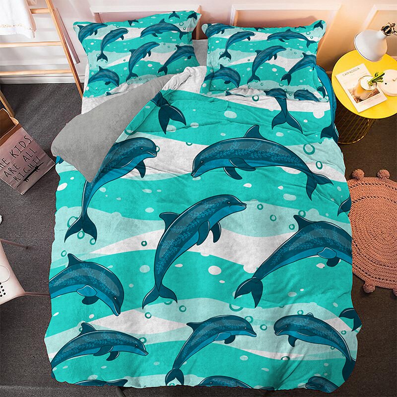 3D Dolphin Luxury Bedding Sets Twin King Size Cartoon Duvet Set Full Sizes  Cover Kid Bedclothes Home Decor Cn(Origin) Duvet Covers