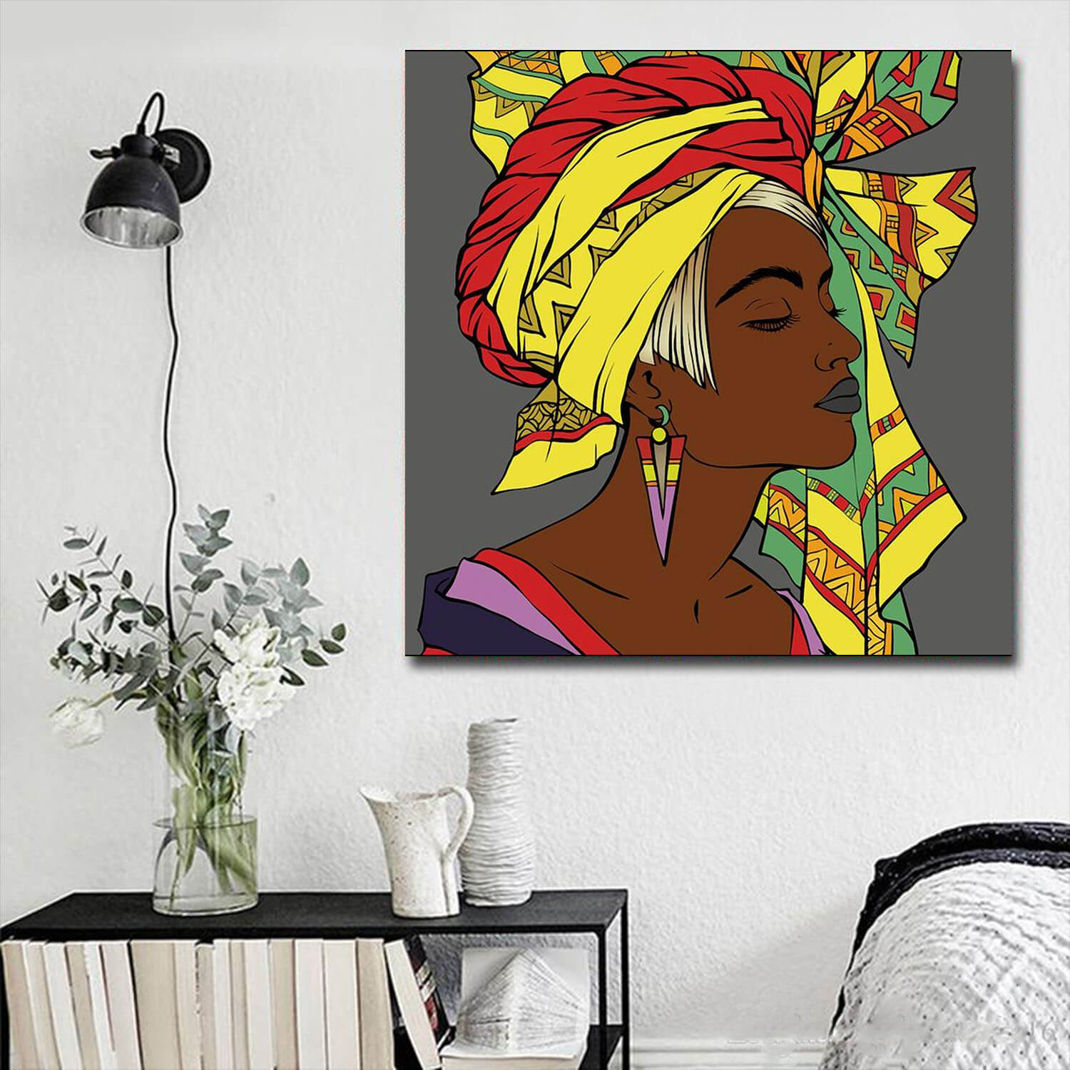 African American Art On Canvas Afro Queen Art Afrocentric Room Decor Ideas WBG1915